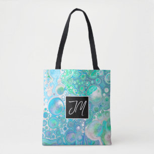 Blue and Green Marble Fluid Art Personalised Tote Bag