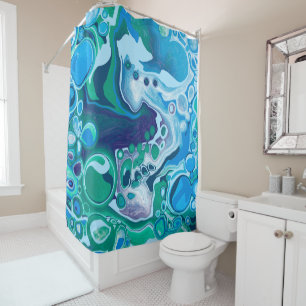 Blue and Green Marble Fluid Art   Shower Curtain