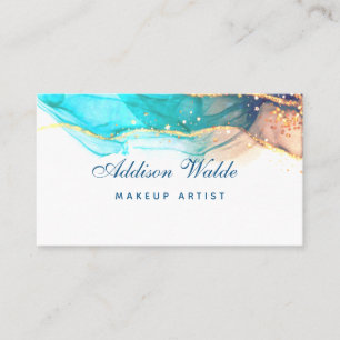Blue And Green Modern Art Liquid Watercolor Ink  Business Card