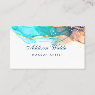 Blue And Green Modern Art Liquid Watercolor Ink Business Card