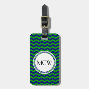 Blue and Green Monogram Chevron Personalised Luggage Tag