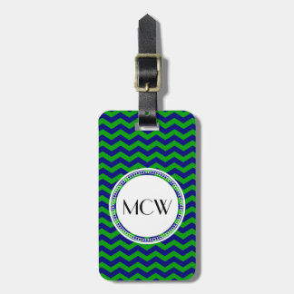 Blue and Green Monogram Chevron Personalised Luggage Tag