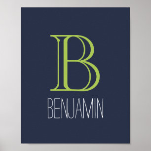 Blue and Green Monogram Poster