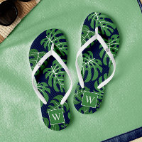 Blue and Green Monogrammed Monstera Leaves
