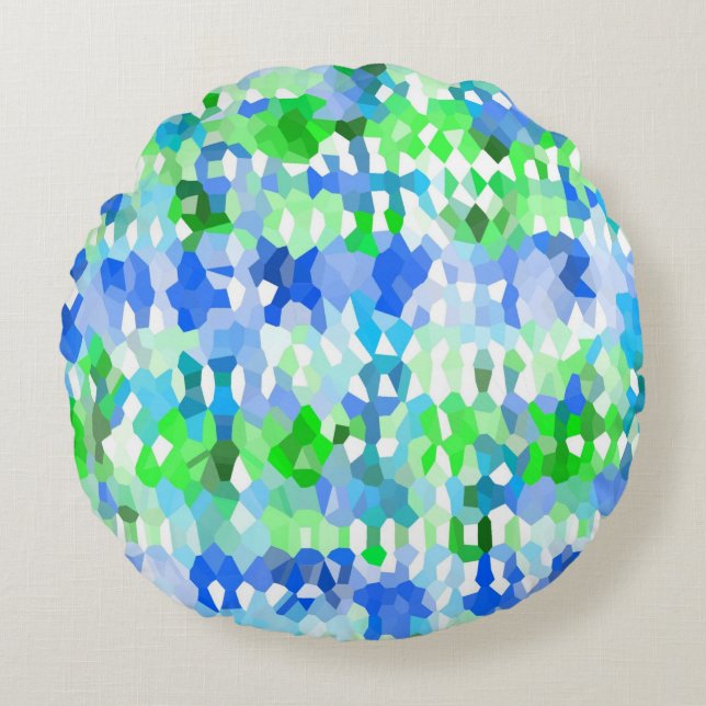 Blue and Green Mosaics Round Cushion (Front)