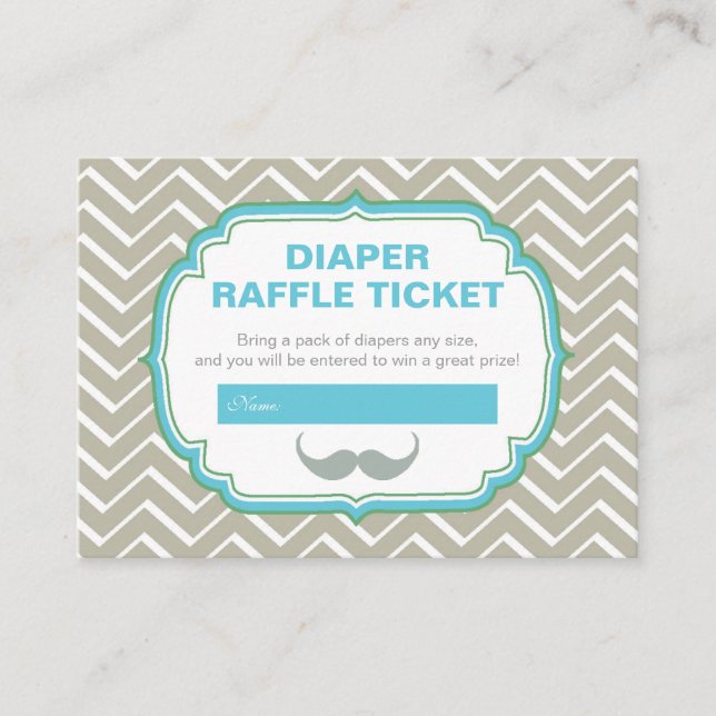 Blue and Green Moustache and Chevron Diaper Raffle Enclosure Card (Front)