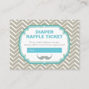 Blue and Green Moustache and Chevron Diaper Raffle Enclosure Card