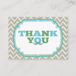 Blue and Green Moustache Baby Shower Thank You Enclosure Card