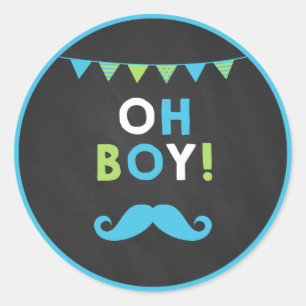 Blue and Green Moustache Little Man Cupcake Classic Round Sticker