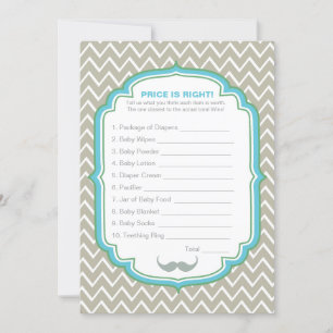 Blue and Green Moustache Price is Right Game Card