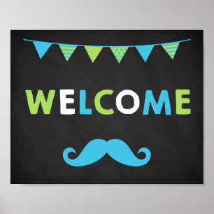 Blue and Green Mustache Chalkboard Welcome Signs