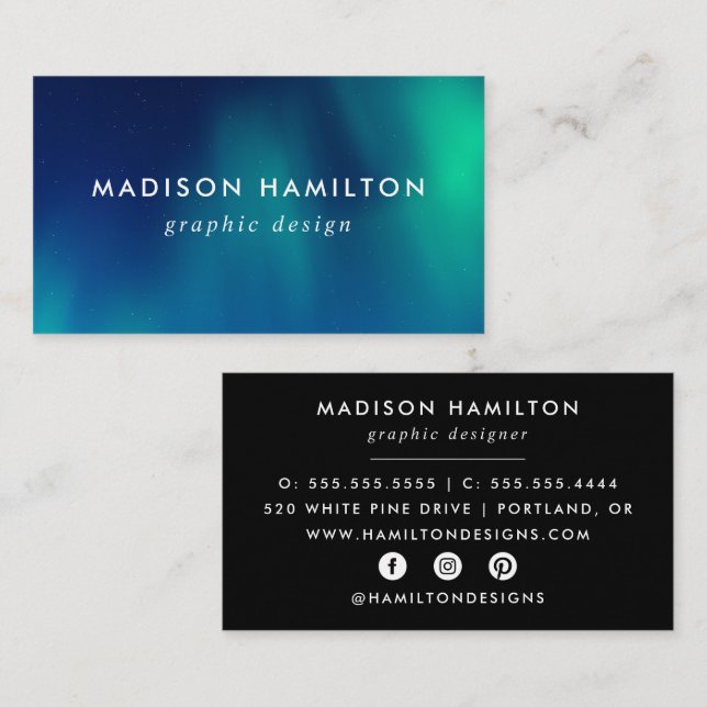 Blue and Green Northern Lights Business Card (Front/Back)