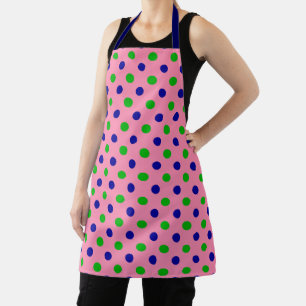 Blue and Green On Pink Polka Dots Pattern Apron