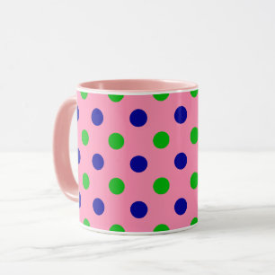 Blue and Green On Pink Polka Dots Pattern  Mug