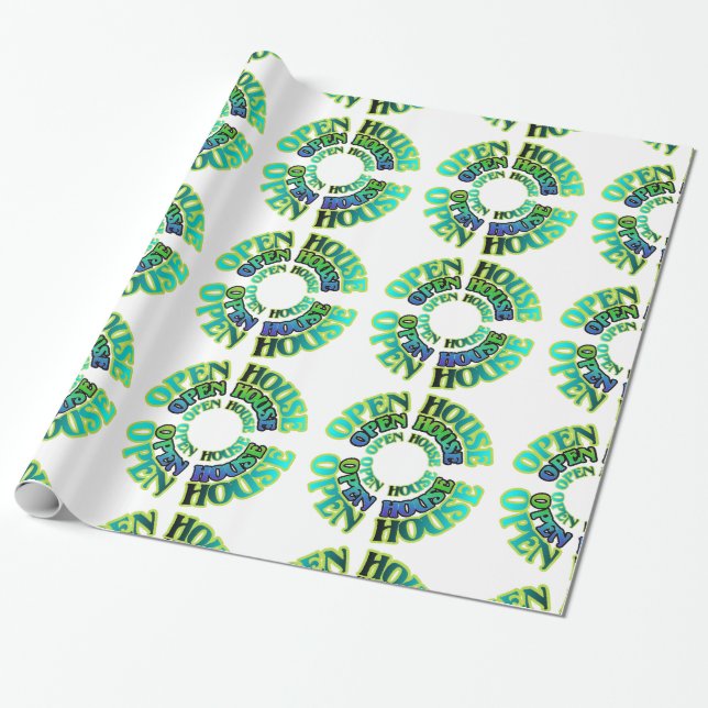 Blue and Green Open House Gift Wrap (Unrolled)