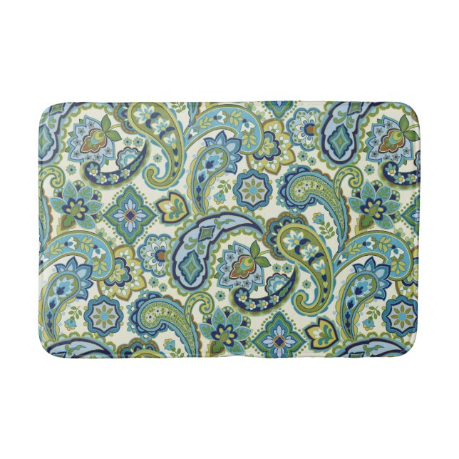 Blue and Green Paisley Bath Mat (Front)