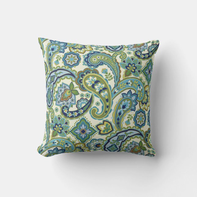 Blue and Green Paisley Cushion (Front)