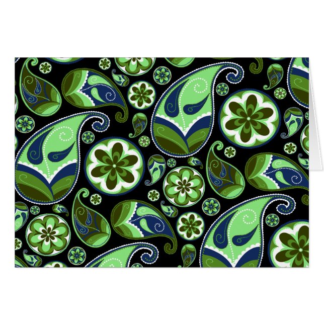 Blue and Green Paisley on Black (Front Horizontal)