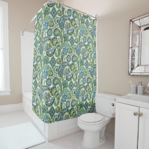 Blue and Green Paisley Shower Curtain