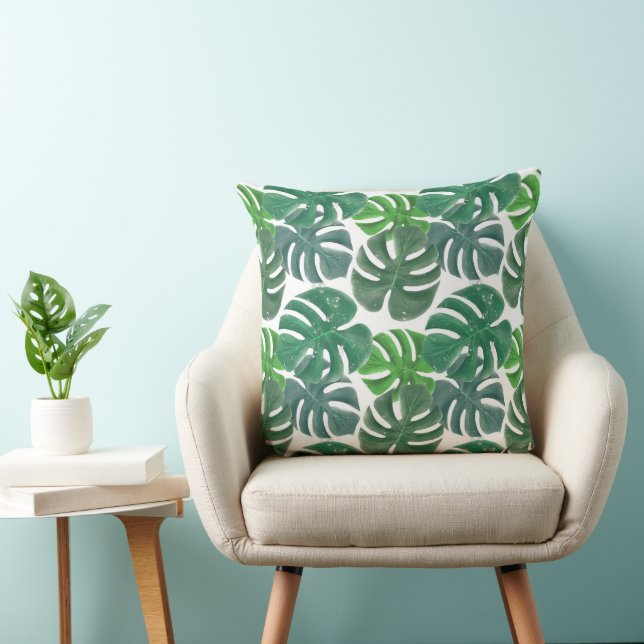 Blue and Green Palm Tropical Leaves Pattern Cushion (Chair)