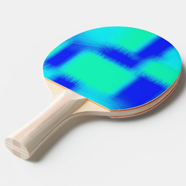 Blue and Green Patchwork Ping Pong Paddle (Back Angle)