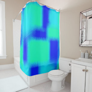 Blue and Green Patchwork Shower Curtain