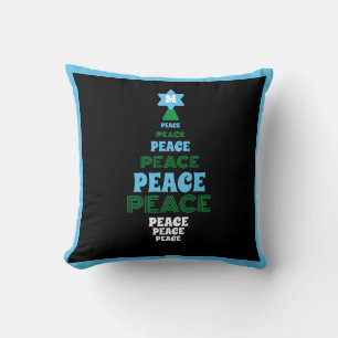 Blue and Green Peace Christmas Tree Single Initial Cushion