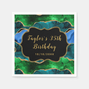Blue and Green Peacock Agate Birthday Napkin