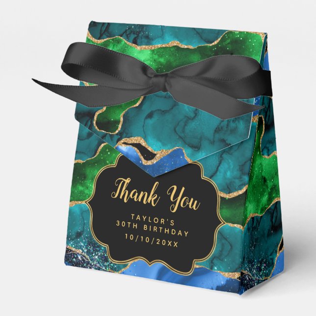 Blue and Green Peacock Agate Birthday Thank You Favour Box (Front Side)