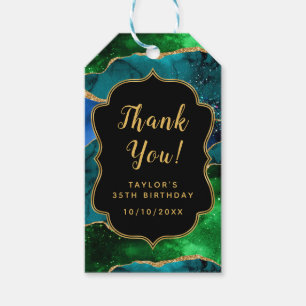 Blue and Green Peacock Agate Birthday Thank You Gift Tags