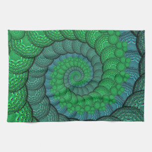 Blue and Green Peacock Feather Fractal Tea Towel