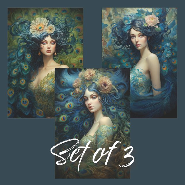 Blue and Green Peacock Feathers a Woman's Portrait Wrapping Paper Sheet (Creator Uploaded)