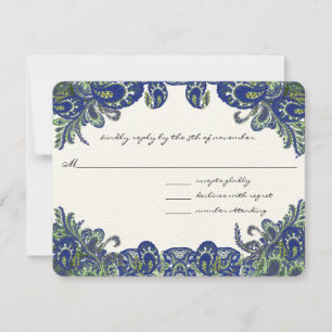 Blue and Green Peacock Wedding RSVP Card
