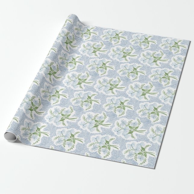 Blue and Green Pearl's Bouquet  Wrapping Paper (Unrolled)
