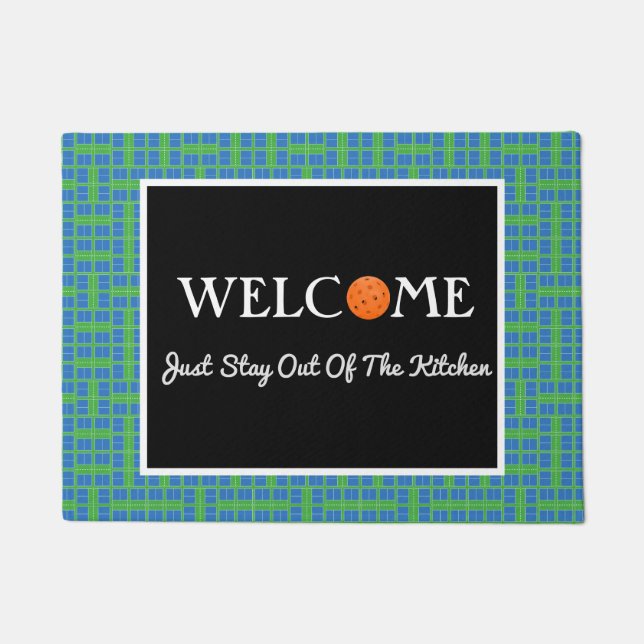 Blue and Green Pickleball Courts, Orange Ball Doormat (Front)