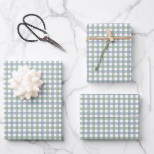 Blue and Green Plaid Christmas Wrapping Paper Sheet