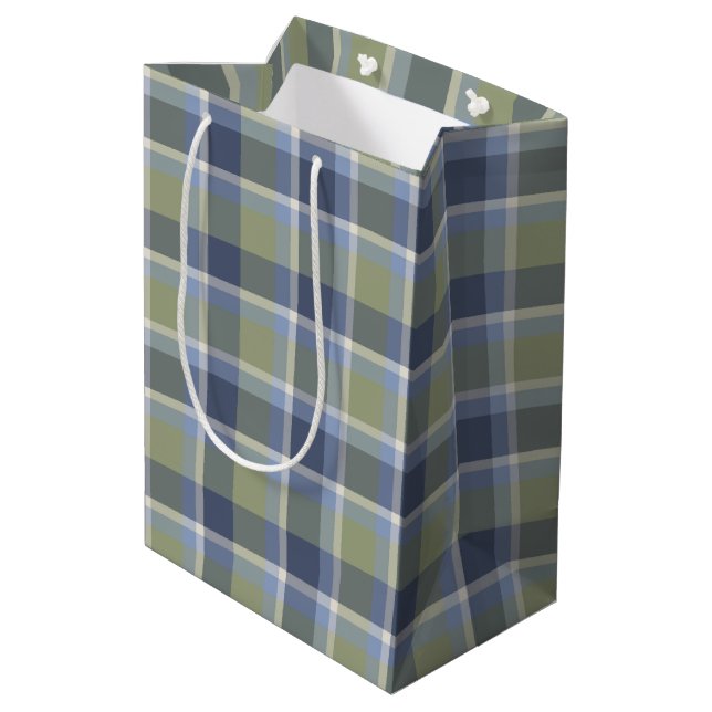 Blue and Green Plaid Medium Gift Bag (Back Angled)