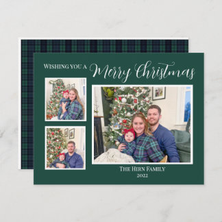 Blue and Green Plaid Merry Christmas Card
