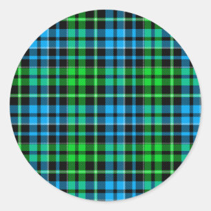 Blue and Green Plaid Tartan Black Classic Round Sticker