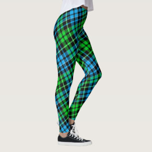 Blue and Green Plaid Tartan Black Leggings