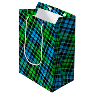 Blue and Green Plaid Tartan Black Medium Gift Bag