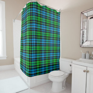 Blue and Green Plaid Tartan Black Shower Curtain