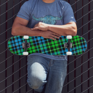 Blue and Green Plaid Tartan Black Skateboard