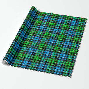 Blue and Green Plaid Tartan Black  Wrapping Paper