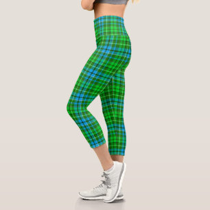 Blue and Green Plaid Tartan Green Capri Leggings