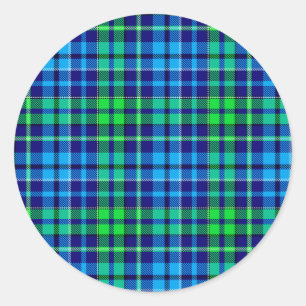 Blue and Green Plaid Tartan Navy Blue Classic Round Sticker