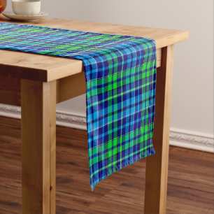 Blue and Green Plaid Tartan Navy Blue Short Table Runner