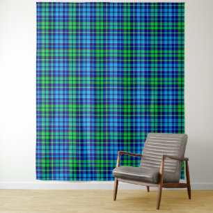 Blue and Green Plaid Tartan Navy Blue Tapestry