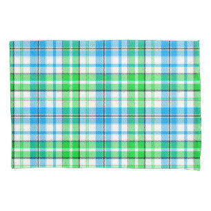 Blue and Green Plaid Tartan White  Pillowcase