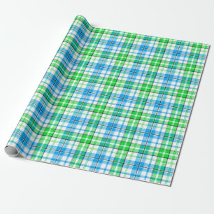Blue and Green Plaid Tartan White  Wrapping Paper